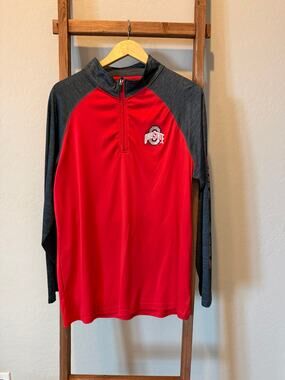 Ohio State Buckeyes Quarter Zip Pullover Men’s L Red Gray OSU NCAA Athletic